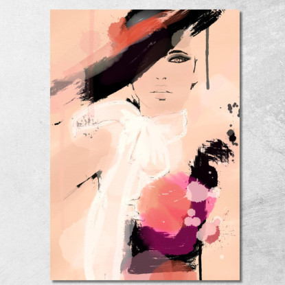 Quadro Ritratto Astratto Donna Rosa E Nero Su Sfondo Chiaro Fashion fsn75 quadro stampato su tela