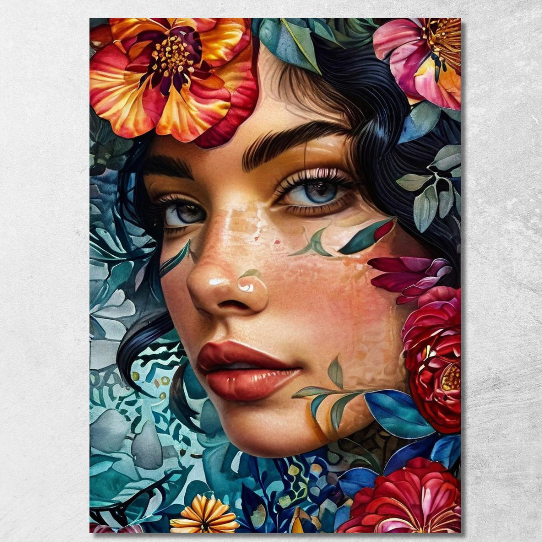 Quadro Ritratto Donna Fiori Tropicali Colorati Fashion fsn78 quadro stampato su tela Quadro Ritratto Donna Fiori Tropicali Colorati Fashion fsn78 quadro stampato su tela