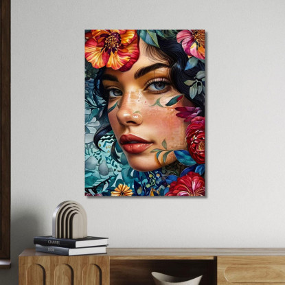 Quadro Ritratto Donna Fiori Tropicali Colorati Fashion fsn78 quadro stampato su tela