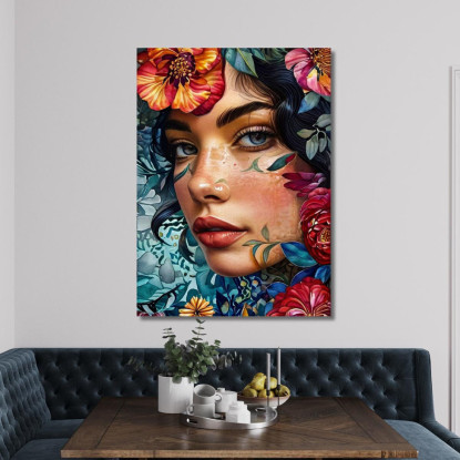 Quadro Ritratto Donna Fiori Tropicali Colorati Fashion fsn78 quadro stampato su tela