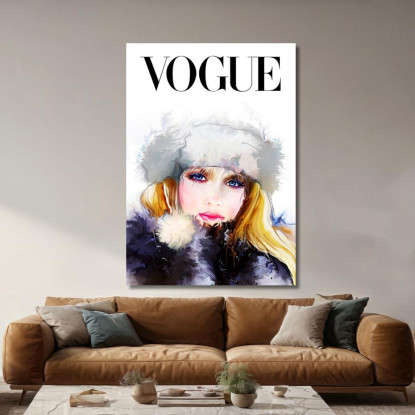 Quadro Ritratto Femminile Con Cappello Di Pelliccia Vogue Fashion fsn80 quadro stampato su tela