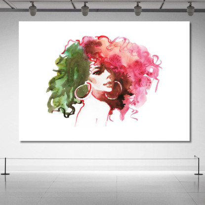 Quadro Volto Donna Dai Capelli Ricci Fashion fsn92 quadro stampato su tela