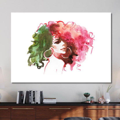 Quadro Volto Donna Dai Capelli Ricci Fashion fsn92 quadro stampato su tela