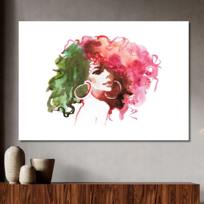 Quadro Volto Donna Dai Capelli Ricci Fashion fsn92 quadro stampato su tela