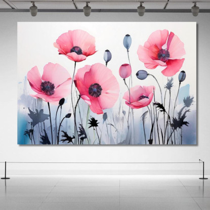 Quadro Acquerello Papaveri Rosa Su Sfondo Sfumato Quadro Moderno Fiori Astratti flp3 quadro stampato su tela