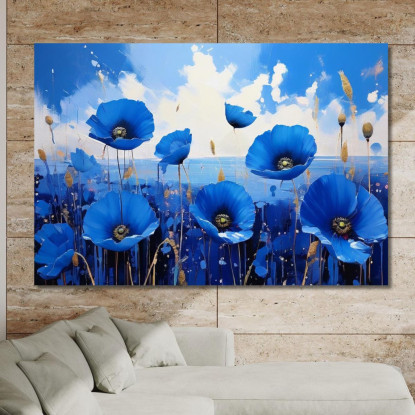 Quadro Campo Di Papaveri Blu Quadro Moderno Fiori Astratti flp6 quadro stampato su tela