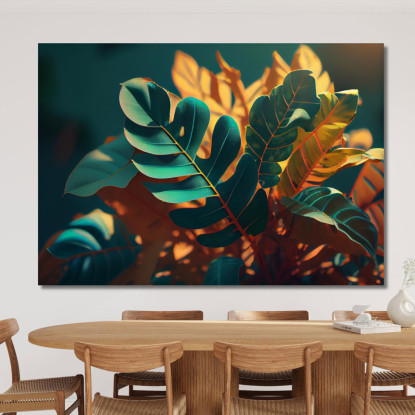 Quadro Con Foglie Tropicali Illuminate Da Luce Calda Quadro Moderno Fiori Astratti flp9 quadro stampato su tela