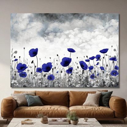 Quadro Papaveri Blu Su Campo Bianco E Nero Quadro Moderno Fiori Astratti flp16 quadro stampato su tela