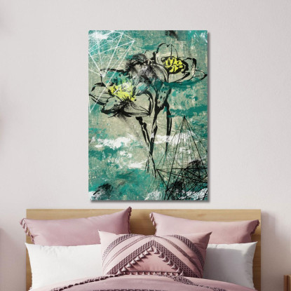 Quadro Fiori Astratti Su Sfondo Verde E Beige Quadro Moderno Fiori Astratti flp19 quadro stampato su tela