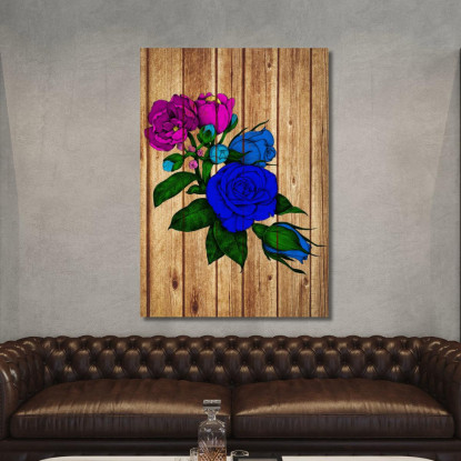 Quadro Fiori Blu E Rosa Su Legno Quadro Moderno Fiori Astratti flp20 quadro stampato su tela