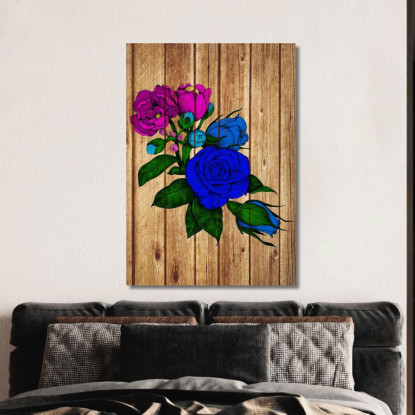 Quadro Fiori Blu E Rosa Su Legno Quadro Moderno Fiori Astratti flp20 quadro stampato su tela