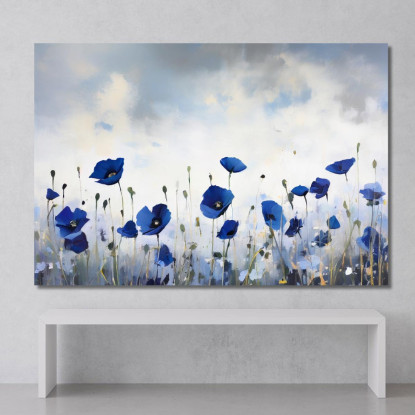 Quadro Papaveri Blu Su Campo Bianco E Nero Quadro Moderno Fiori Astratti flp32 quadro stampato su tela