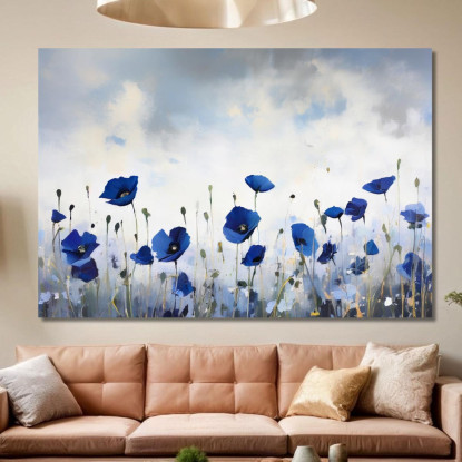 Quadro Papaveri Blu Su Campo Bianco E Nero Quadro Moderno Fiori Astratti flp32 quadro stampato su tela