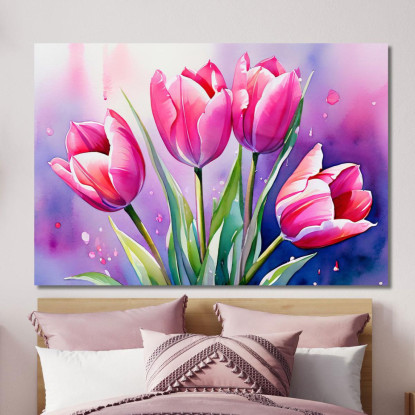 Quadro Tulipani Rosa Su Sfondo Acquerello Quadro Moderno Fiori Astratti flp33 quadro stampato su tela