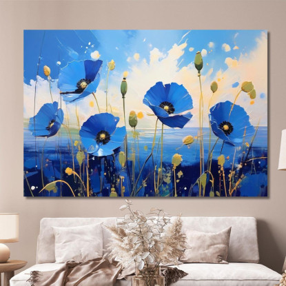 Quadro Papaveri Blu Su Sfondo Marino Quadro Moderno Fiori Astratti flp34 quadro stampato su tela