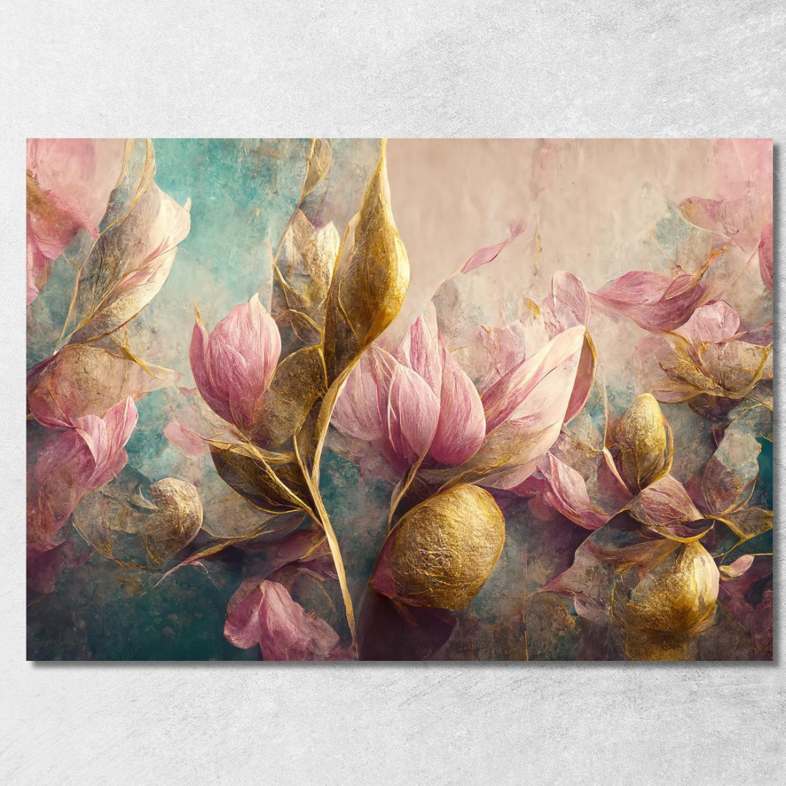 Quadro Tulipani Astratti Rosa E Foglie Dorate Vintage Quadro Moderno Fiori Astratti flp40 quadro stampato su tela Quadro Tulipani Astratti Rosa E Foglie Dorate Vintage Quadro Moderno Fiori Astratti flp40 quadro stampato su tela