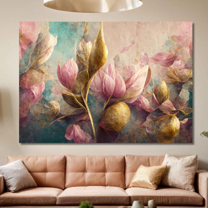 Quadro Tulipani Astratti Rosa E Foglie Dorate Vintage Quadro Moderno Fiori Astratti flp40 quadro stampato su tela