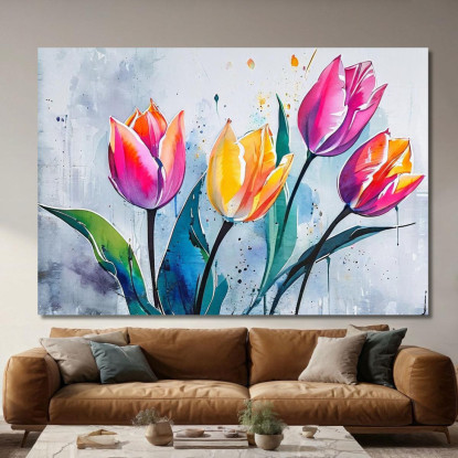 Quadro Tulipani Colorati Sfondo Astratto Quadro Moderno Fiori Astratti flp42 quadro stampato su tela