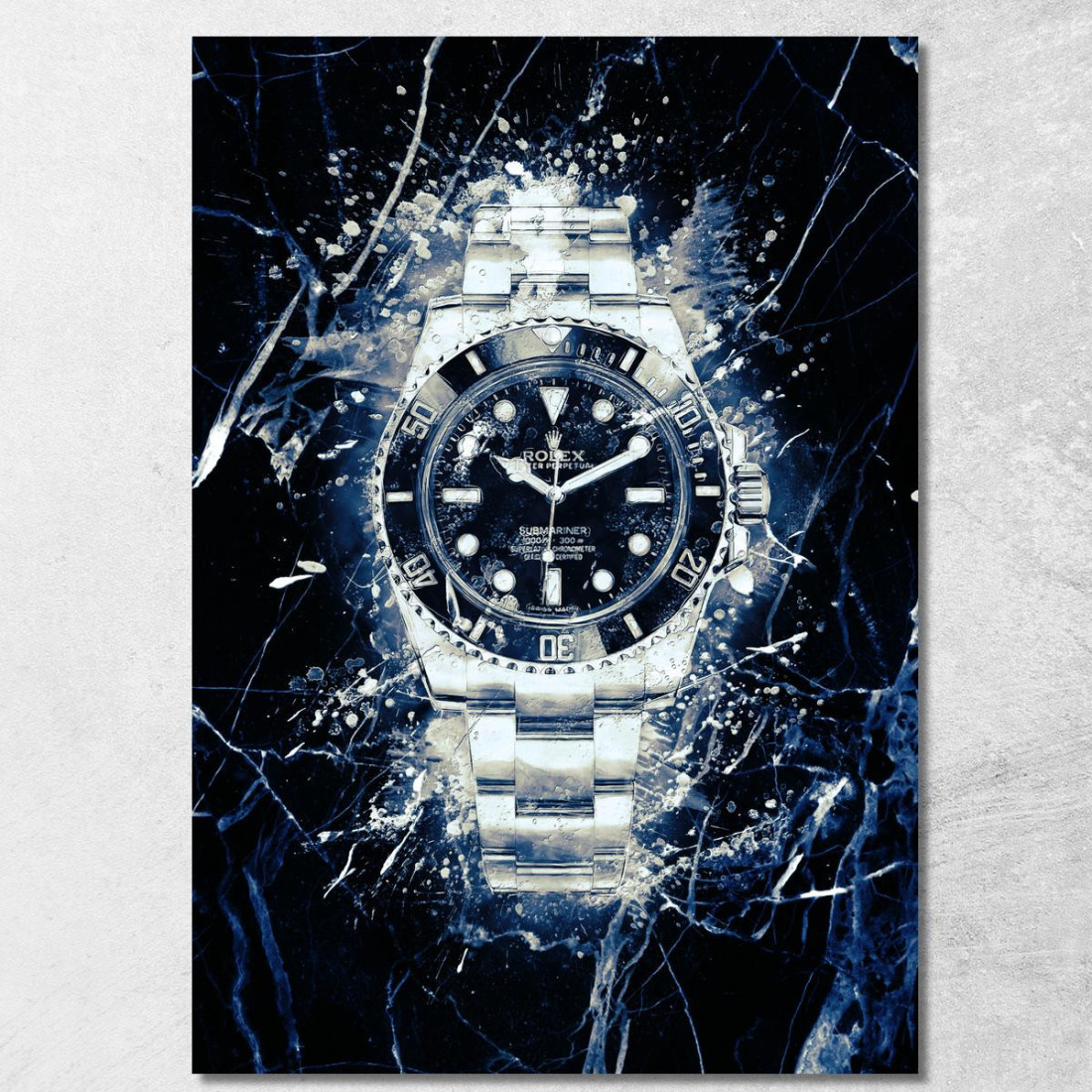 Quadro Moderno Orologio Black Submariner Su Marmo Bianco E Nero rlx13 quadro stampato su tela