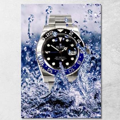 Quadro Moderno Orologio Gmt Master Gocce D'Acqua Blu rlx16 quadro stampato su tela