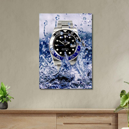 Quadro Moderno Orologio Gmt Master Gocce D'Acqua Blu rlx16 quadro stampato su tela