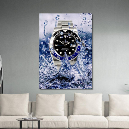 Quadro Moderno Orologio Gmt Master Gocce D'Acqua Blu rlx16 quadro stampato su tela