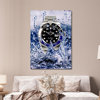 Quadro Moderno Orologio Gmt Master Gocce D'Acqua Blu rlx16 quadro stampato su tela