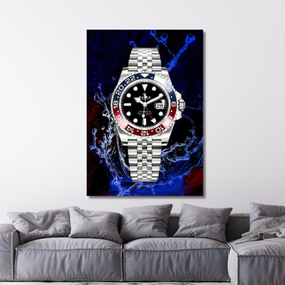 Quadro Moderno Orologio Gmt Master Pepsi Gocce D'Acqua rlx18 quadro stampato su tela