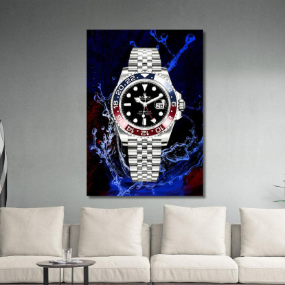 Quadro Moderno Orologio Gmt Master Pepsi Gocce D'Acqua rlx18 quadro stampato su tela