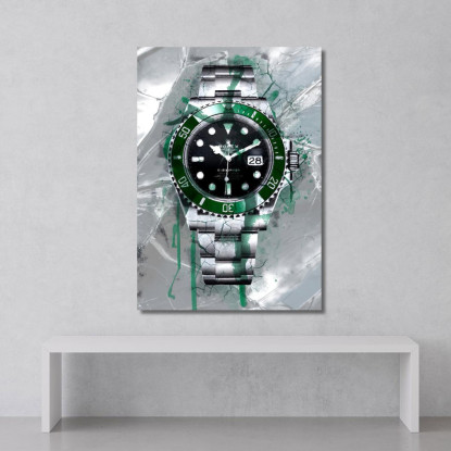 Quadro Moderno Orologio Submariner Verde E Nero Su Vetro Verde rlx19 quadro stampato su tela