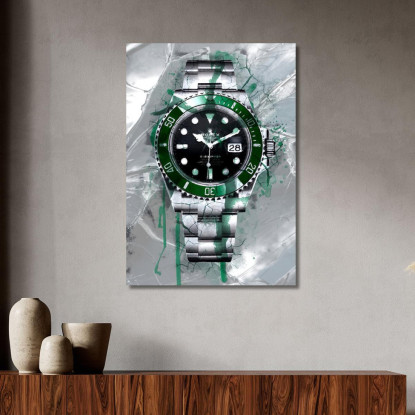 Quadro Moderno Orologio Submariner Verde E Nero Su Vetro Verde rlx19 quadro stampato su tela