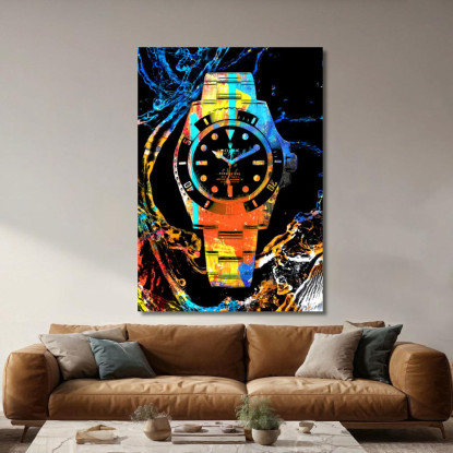 Quadro Moderno Orologio Submariner Fluorescente Colorato rlx22 quadro stampato su tela