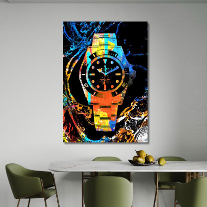 Quadro Moderno Orologio Submariner Fluorescente Colorato rlx22 quadro stampato su tela