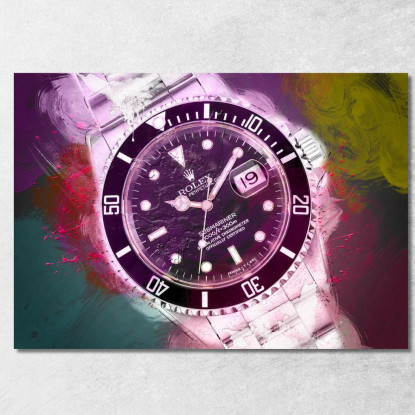 Quadro Moderno Orologio Submariner Macchie Di Colore Viola rlx25 quadro stampato su tela