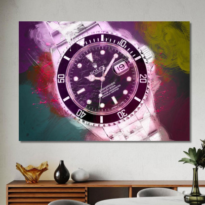 Quadro Moderno Orologio Submariner Macchie Di Colore Viola rlx25 quadro stampato su tela