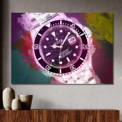 Quadro Moderno Orologio Submariner Macchie Di Colore Viola rlx25 quadro stampato su tela