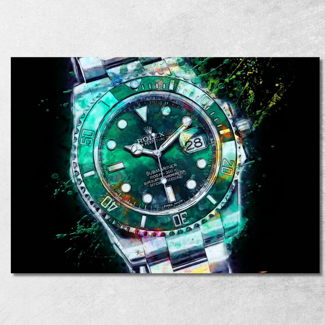 Quadro Moderno Orologio Submariner Perpetual Green rlx26 quadro stampato su tela