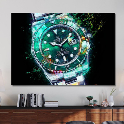 Quadro Moderno Orologio Submariner Perpetual Green rlx26 quadro stampato su tela