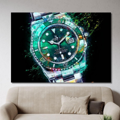 Quadro Moderno Orologio Submariner Perpetual Green rlx26 quadro stampato su tela