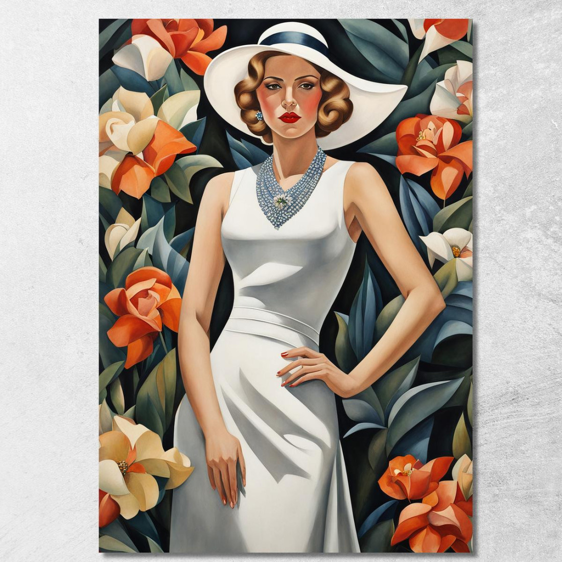 Signora Con Fiore Stile Tamara de Lempicka ilmt7 quadro stampato su tela