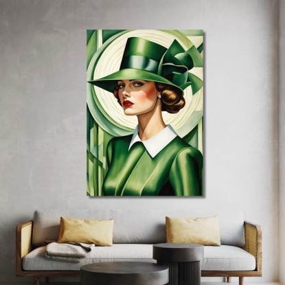 Signora Con Cappello Verde 2 Stile Tamara de Lempicka ilmt8 quadro stampato su tela