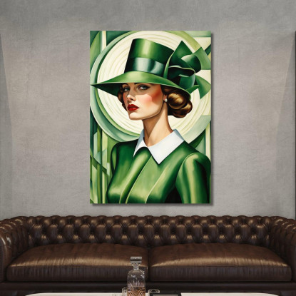 Signora Con Cappello Verde 2 Stile Tamara de Lempicka ilmt8 quadro stampato su tela