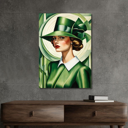 Signora Con Cappello Verde 2 Stile Tamara de Lempicka ilmt8 quadro stampato su tela