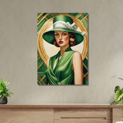 Signora Con Cappello Verde Stile Tamara de Lempicka ilmt9 quadro stampato su tela