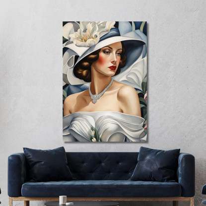 Ritratto Di Una Donna In Bianco Stile Tamara de Lempicka ilmt12 quadro stampato su tela