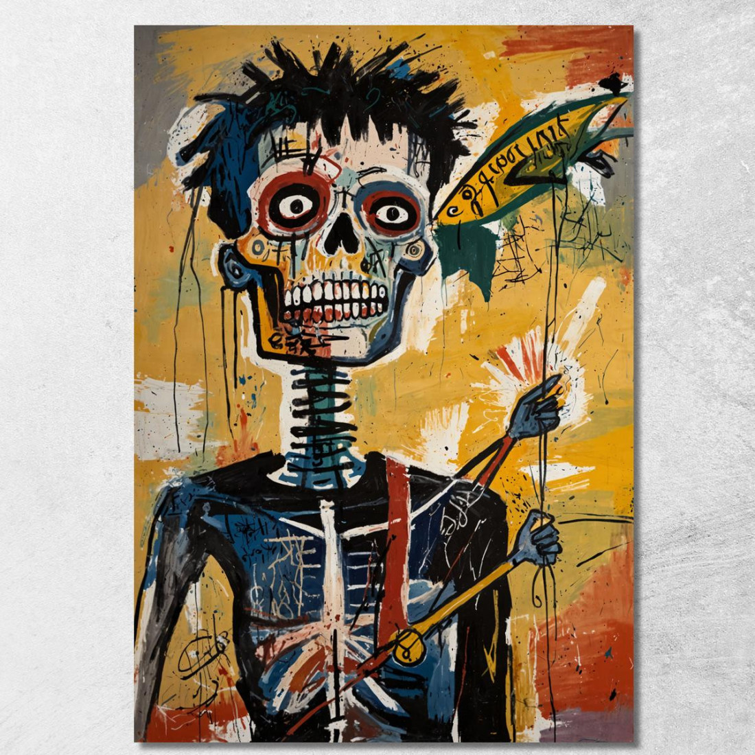 Sguardo Scheletrico Ispirato A Jean-Michel Basquiat ibsq21 quadro stampato su tela