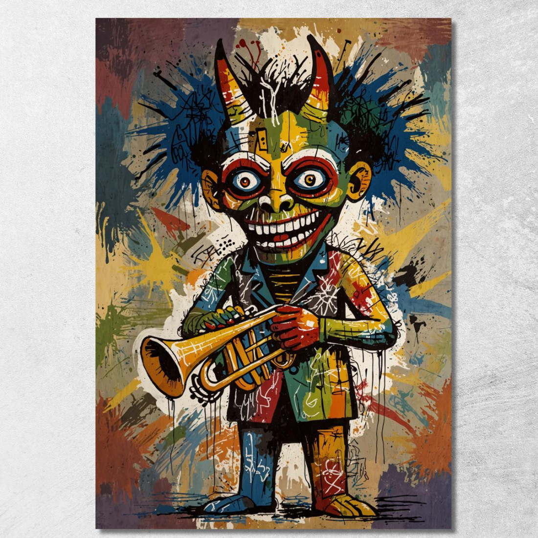 Il Trombettiere Cornuto Reinterpretazione Jean-Michel Basquiat ibsq29 quadro stampato su tela Il Trombettiere Cornuto Reinterpretazione Jean-Michel Basquiat ibsq29 quadro stampato su tela