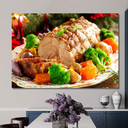 Quadro Moderno Arrosto Succulento Con Verdure Al Forno foo4 quadro stampato su tela
