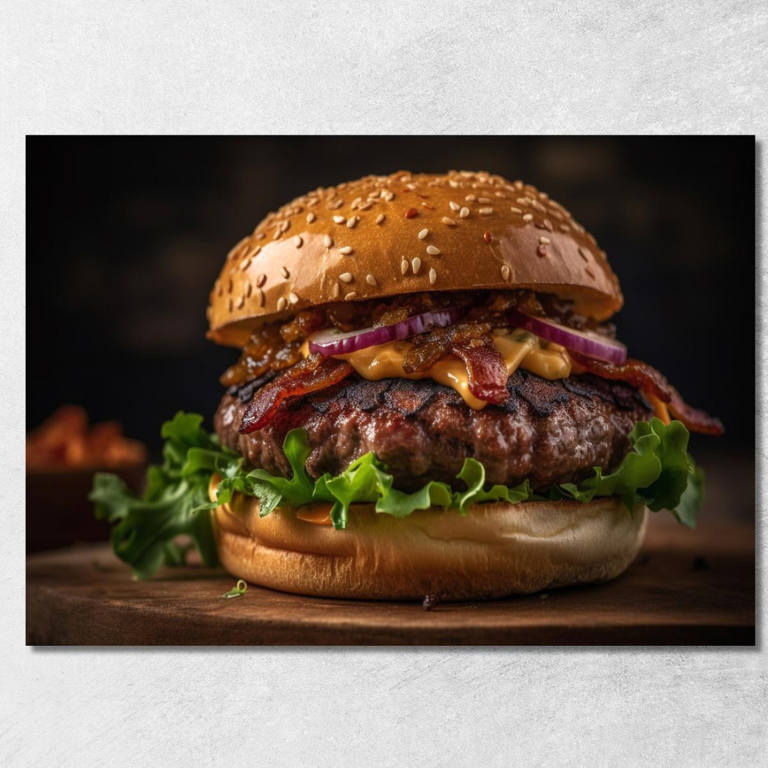 Quadro Moderno Burger Con Bacon Croccante E Cipolla Caramellata foo9 quadro stampato su tela Quadro Moderno Burger Con Bacon Croccante E Cipolla Caramellata foo9 quadro stampato su tela