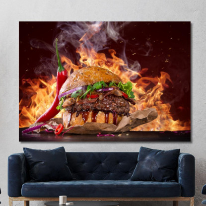 Quadro Moderno Burger Infernale Con Peperoncino E Fiamme foo11 quadro stampato su tela